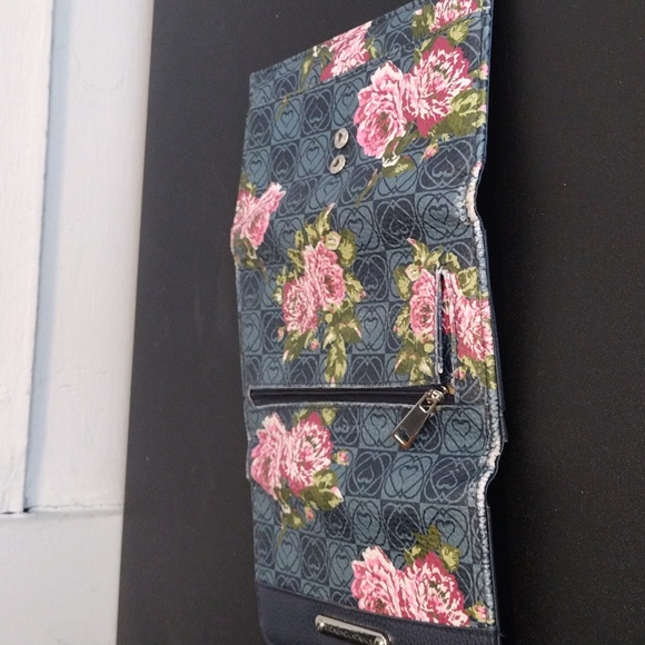 STONE MOUNTAIN SEA GREENISH BLUE CANVAS W/ TAN TRIM SHOULDER BAG & WALLET - Picture 9 of 16